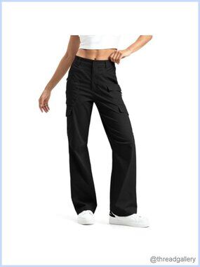 Cargo Pants High Waisted Wide Leg with 8 Pockets Cotton Hiking Work Pants